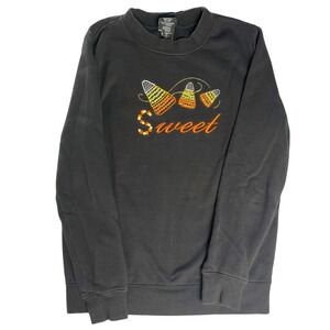 5/$25 Womens Holiday Editions Black‎ Candy Corn Halloween Sweatshirt Top Size S
